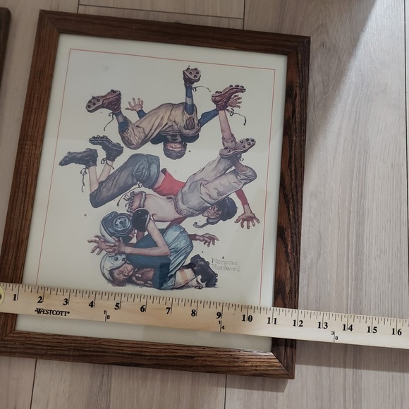 Norman Rockwell Framed Sports Art Prints Lot Oh Yeah & First Down 15x12 Vintage - Picture 7 of 7